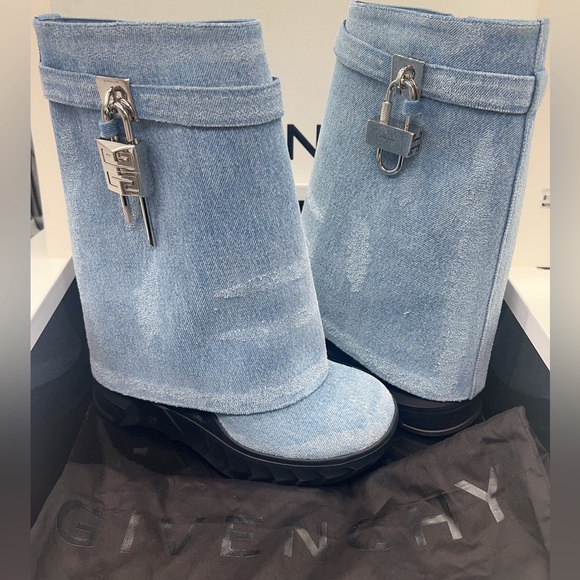 Givenchy Shark Lock Biker Ankle Boots in Denim - Picture 5 of 13